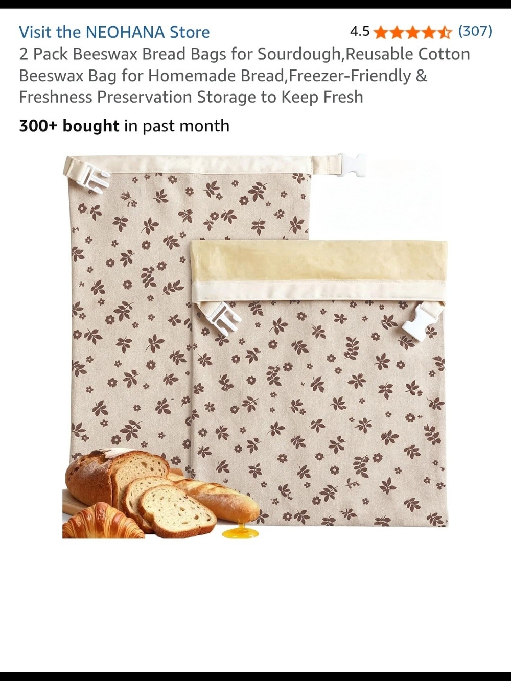 Beeswax Reusable Bread Bags - Floral Print Cotton Set